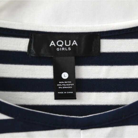 Aqua Girls Striped Long Sleeve Twist Knot Top Large Navy Blue White - Picture 3 of 5